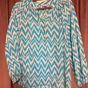 Lily Pulitzer Chevron Patterned Blue and White Women's Top